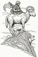 Biblical Shepard rescue a lamb on a cliff in a storm. United States marine corps emblem, digital camouflage, armor, coll tattoo design idea