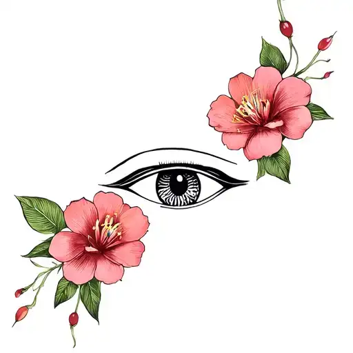 Cherry flowers + Egyptian Horus eye + eye tattoo design idea