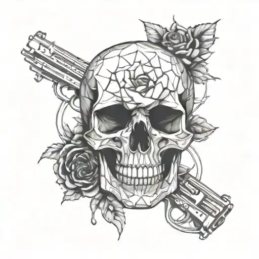 skull roses gun tattoo design idea