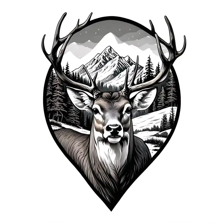 deer and mountains  tattoo design idea