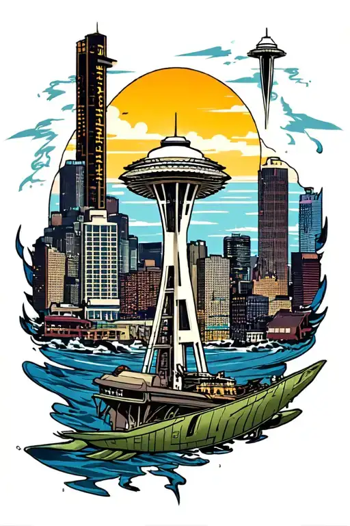 Seattle themed tattoo sleeve tattoo design idea