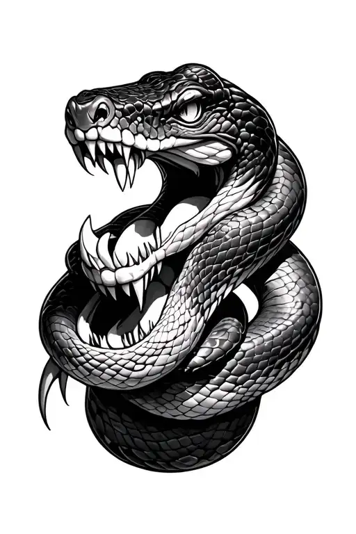2 heads snake one with fangs one with tounge tattoo design idea
