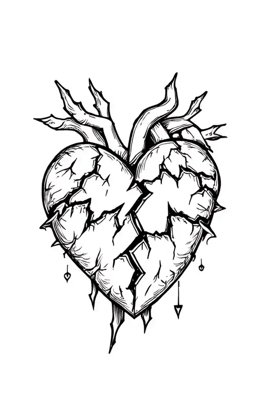 broken heart punchy western tattoo design idea