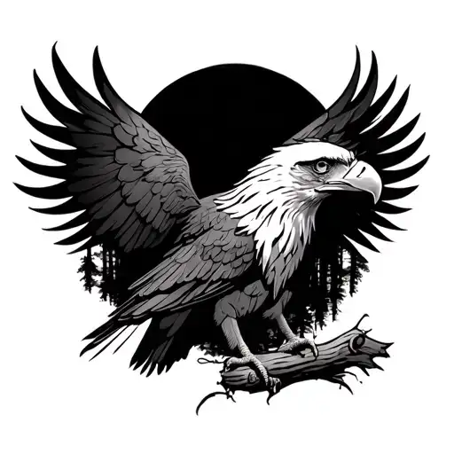 wedge wood eagle with trees tattoo design idea