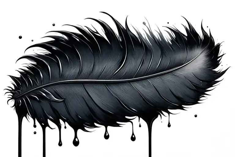 2 feathers coated in oil dripping oil tattoo design idea