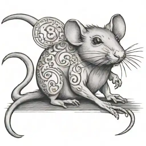 rat with number 13 tattoo design idea