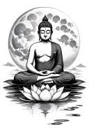Buddha sitting on lotus flower with a moon and water in the background  tattoo design idea