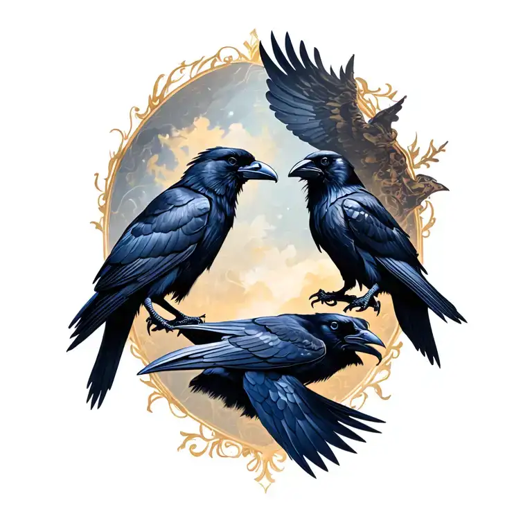 2 ravens Huginn and Muninn tattoo design idea