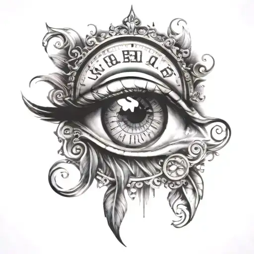eye clock face tattoo design idea