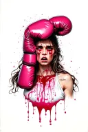 "Everything can" Virgin Painful crying, with tears that are transformed into blood, connecting with a boxing glove and a pink tattoo design idea
