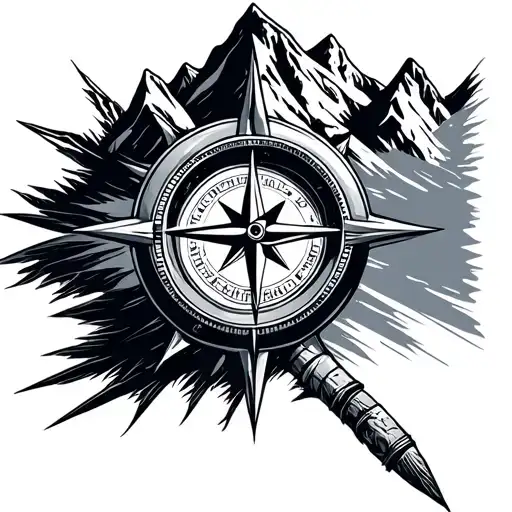 alaska, glacier, mountain, compass tattoo design idea
