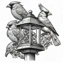 cardinals jays doves and crows sitting on a lamppost with an anti squirrel bird feeder tattoo design idea