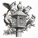cardinals jays doves and crows sitting on a lamppost with an anti squirrel bird feeder tattoo design idea