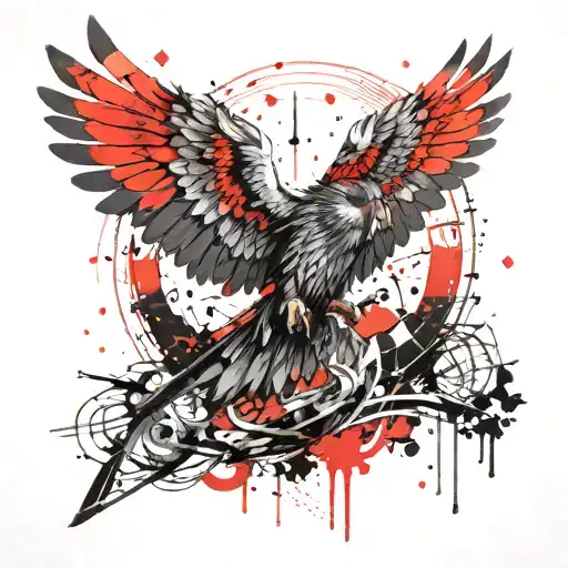 mystical falcon with outstretched wings against the background of nature tattoo design idea