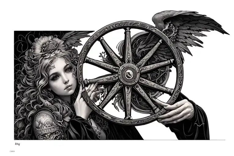 tyche holding wheel of fortuna tattoo design idea