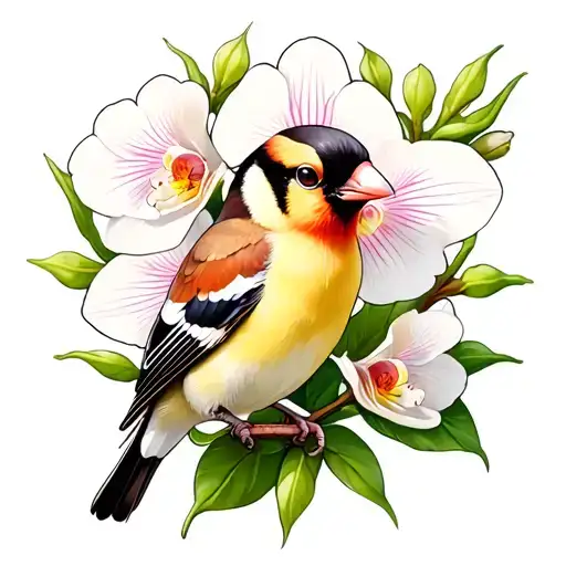 goldfinch orchidée blanche tattoo design idea