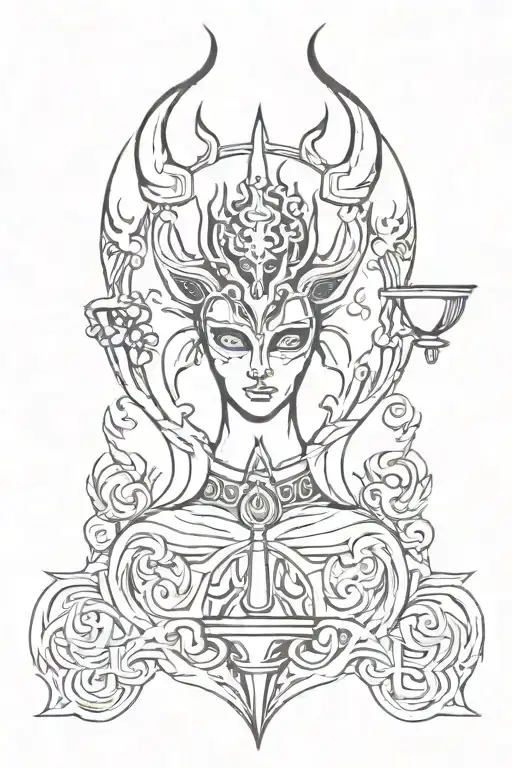 female demon named chalice tattoo design idea