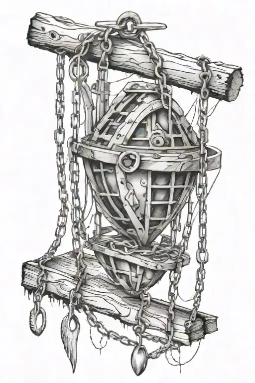 a hunting trap hangs on a short broken chain tattoo design idea