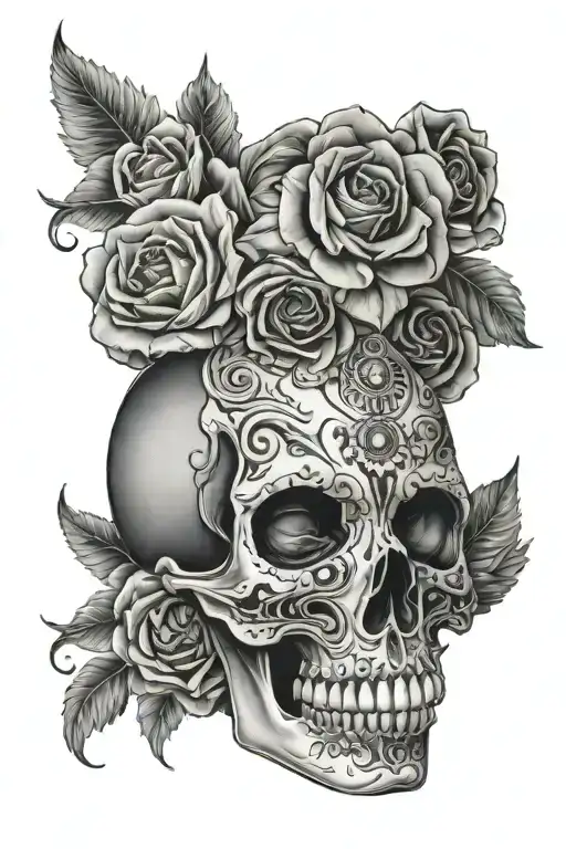 female candy skull, with celestial background  tattoo design idea