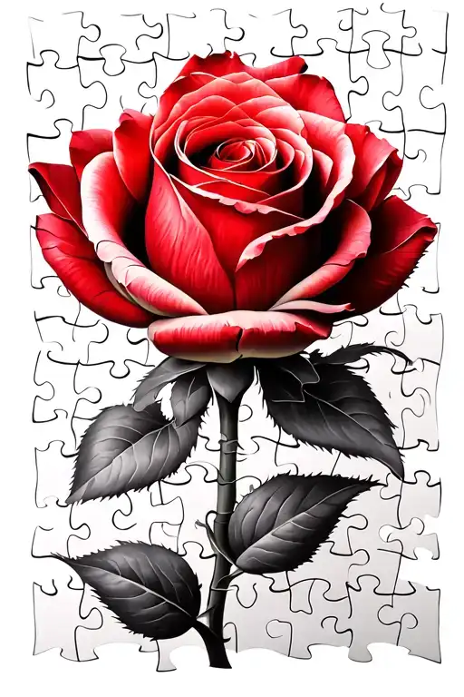 puzzle piece art of a red rose that looks like a tulips  tattoo design idea