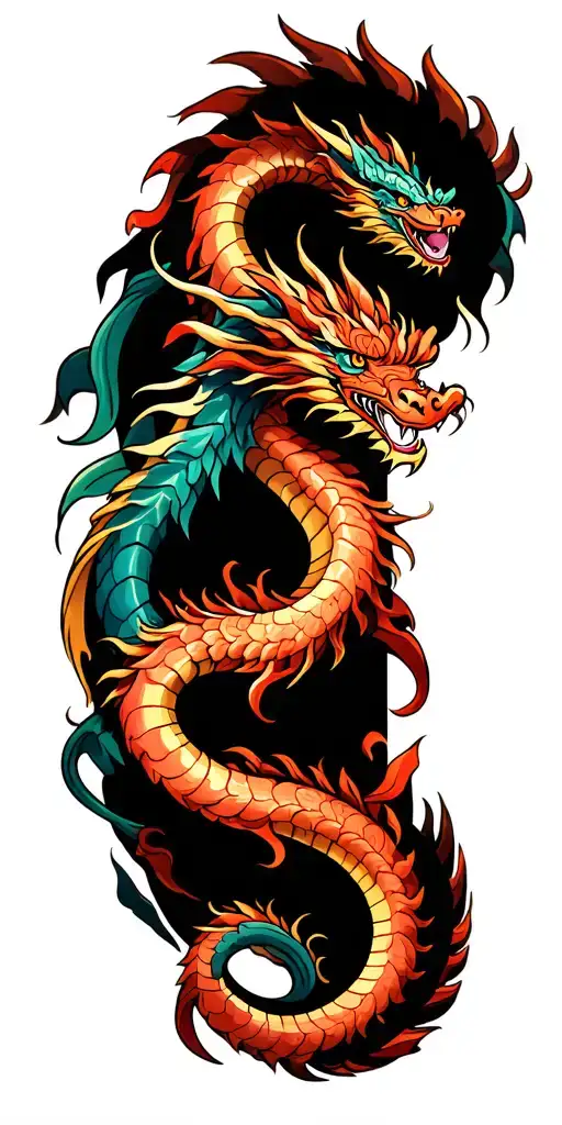 twin dragons helix tattoo design idea