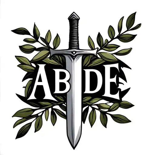 "ABIDE" sword and olive branch representing tattoo design idea