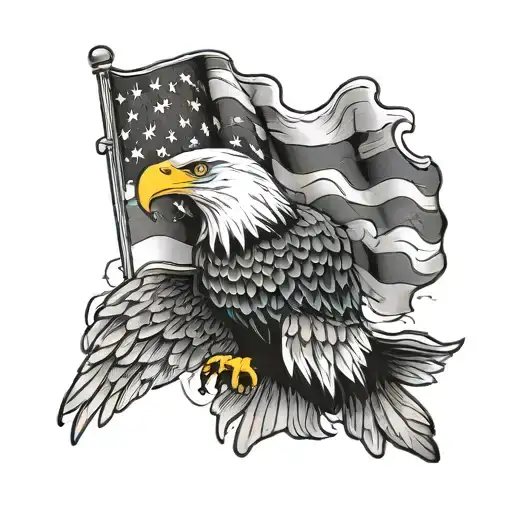 bald eagle with thin blue line and american flag tattoo design idea