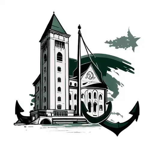 msu beaumont tower with a hope college anchor tattoo design idea