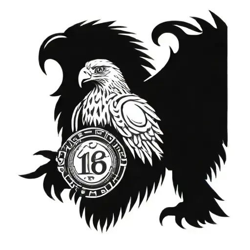 a eagle with a trophy and a number 16 inside  tattoo design idea