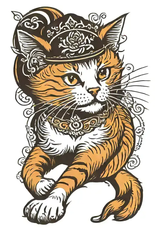 cute orange and white cat stretching  tattoo design idea