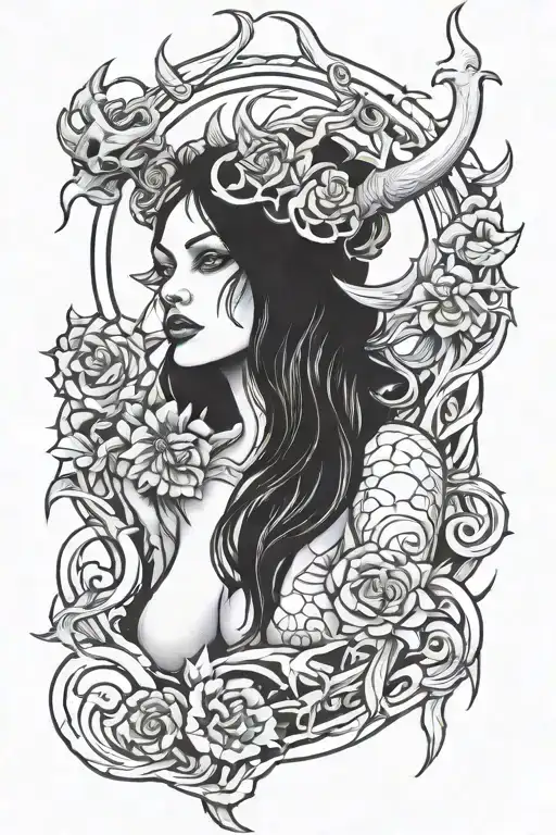demon goddess Lillith tattoo design idea