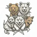 three bears one with a cross, One with a capricorn and one with an arrow tattoo design idea