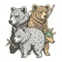 three bears one with a cross, One with a capricorn and one with an arrow tattoo design idea