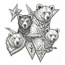 three bears one with a cross, One with a capricorn and one with an arrow tattoo design idea