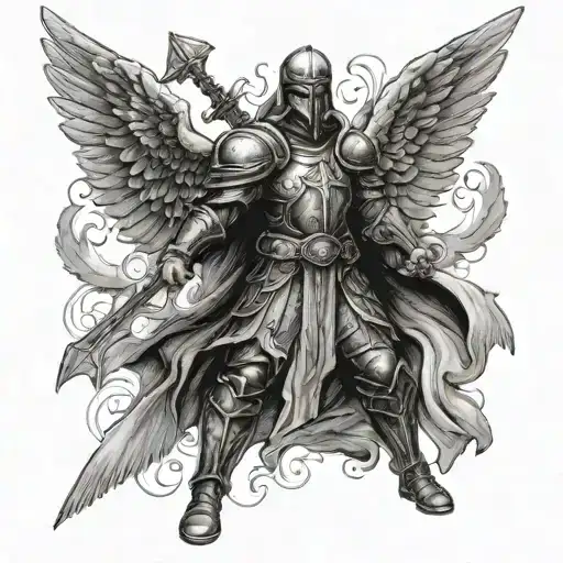 crusader man angel tattoo design idea