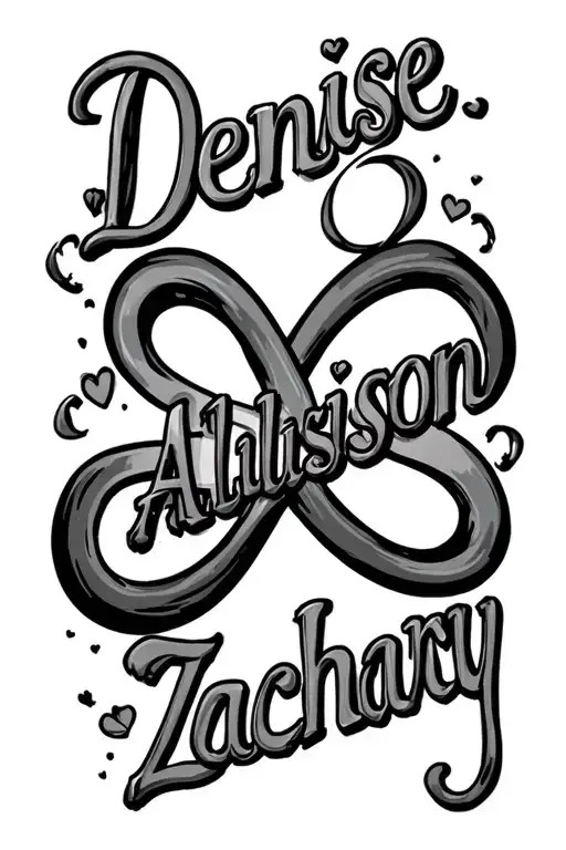 "Denise, Allison, Zachary" infinity symbol tattoo design idea