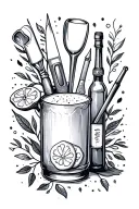 dainty bartender tools whimsical illustration tattoo design idea