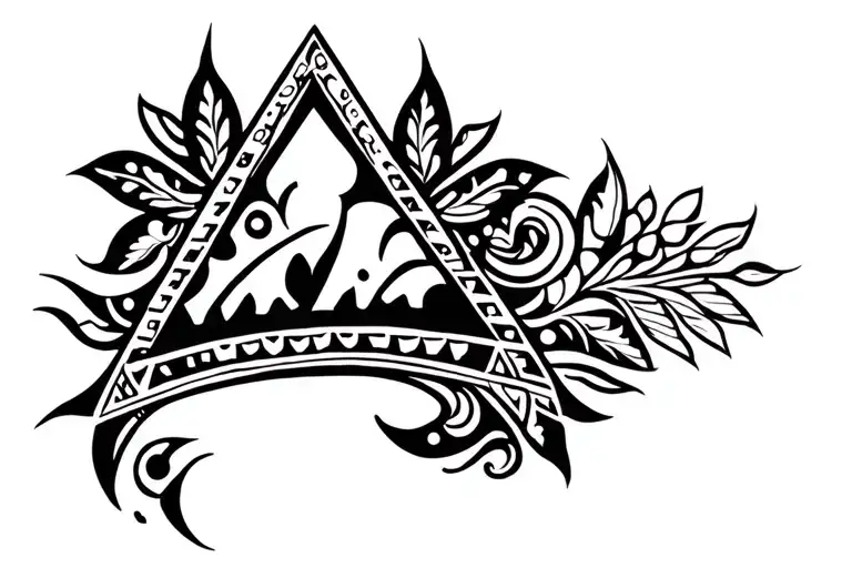 Maori tattoo in black and white, Polynesian triangle filled with Tahitio, Maori patterns tattoo design idea