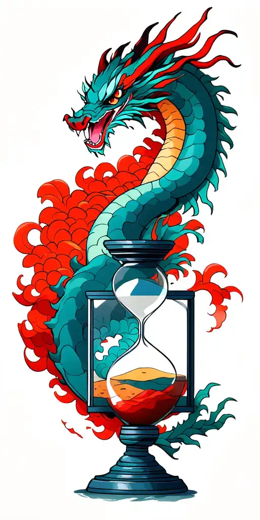 Dragon, Red  akatsuki clouds, hour glass with sand tattoo design idea