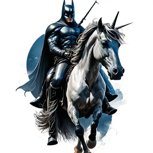 licorn and dark knight fantasy riding tattoo design idea