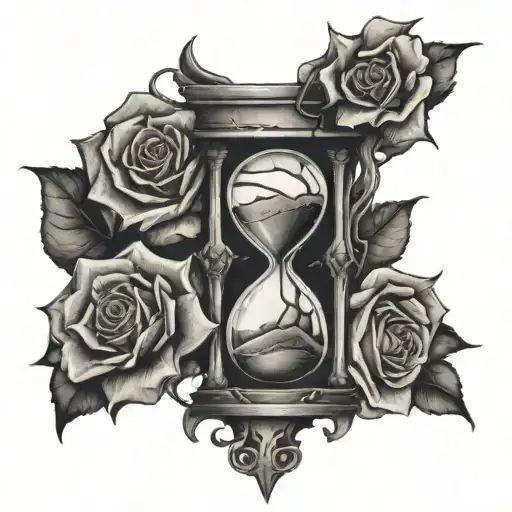 cracked hourglass with rose thorns wrapped tattoo design idea