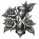 cracked hourglass with rose thorns wrapped tattoo design idea
