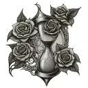 cracked hourglass with rose thorns wrapped tattoo design idea