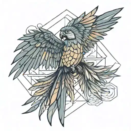 macaw perched with wings out tattoo design idea
