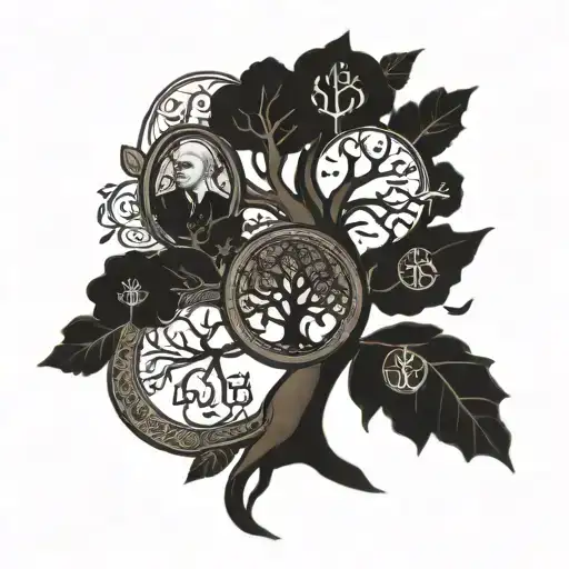 Family tree done with astrological symbols for scorpio, Taurus, cancer, Aries and virgo tattoo design idea