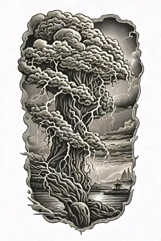 "endure" emerging from thunderstorm tattoo design idea