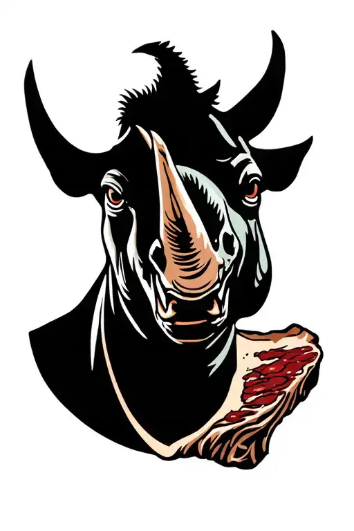 tbone steak with sear mark of a rhino head tattoo design idea