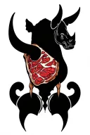 tbone steak with sear mark of a rhino head tattoo design idea