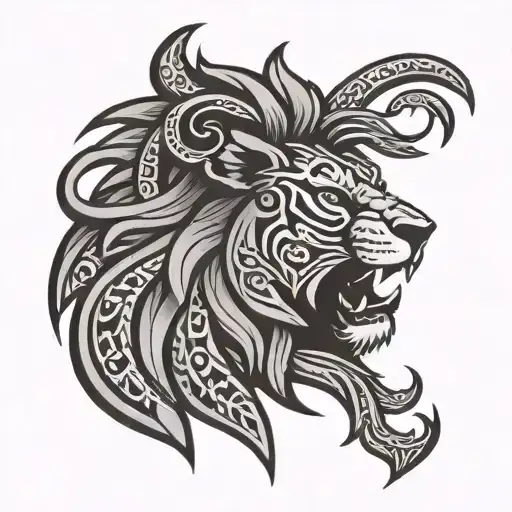 Tribal Lion Head Roaring lion surrounded by a tribal samoan design tattoo design idea