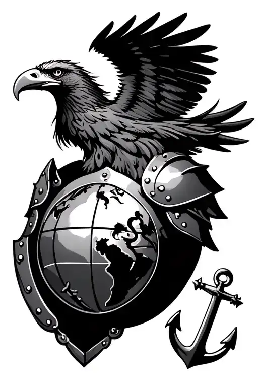 Eagle, Globe and Anchor (U.S. Marines Emblem), on medieval shoulder plate armor tattoo design idea